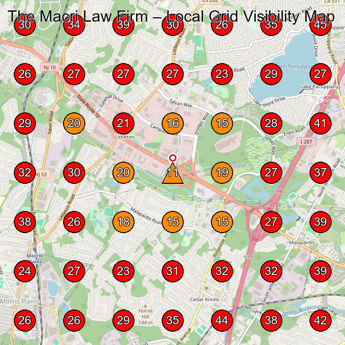The Macri Law Firm GeoGrid visibility map for Personal Injury Attorney in Cedar Knolls